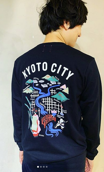 京都マップ柄プリントロンT